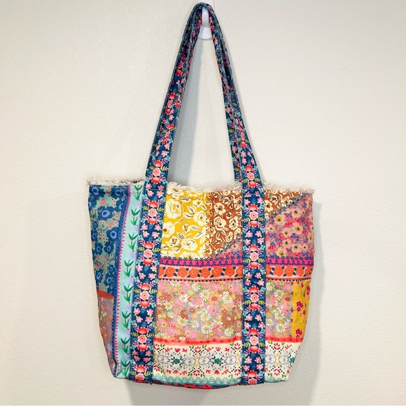 Natural Life Patchwork Tote Bag 109% Cotton Colorful Floral Print Hippie Boho - Picture 4 of 9